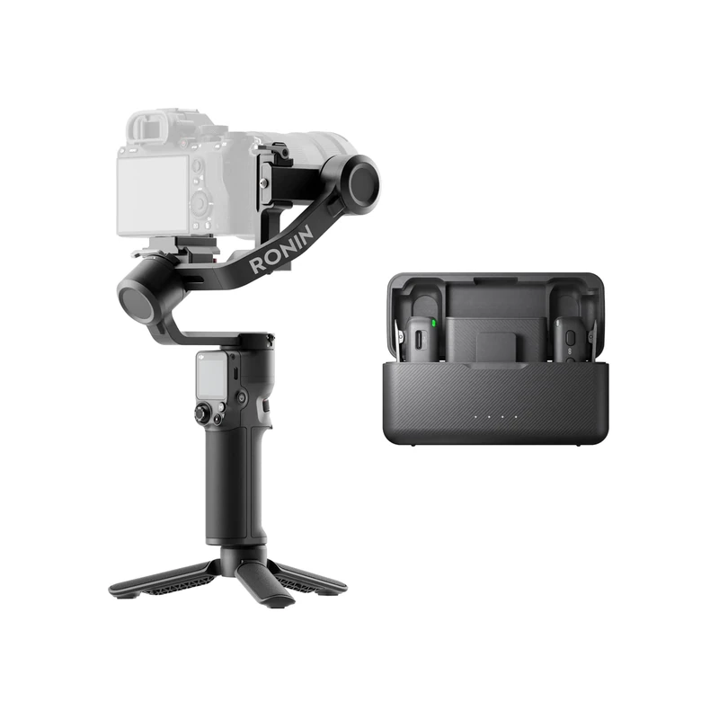 DJI RS 3 Mini + DJI Mic (2 TX + 1 RX + Charging Case), 3-Axis Stabilizer, 2 kg (4.4 lbs) Tested Payload, Native Vertical Shooting, Wireless Lavalier Microphone with 250 m (820 ft) Range