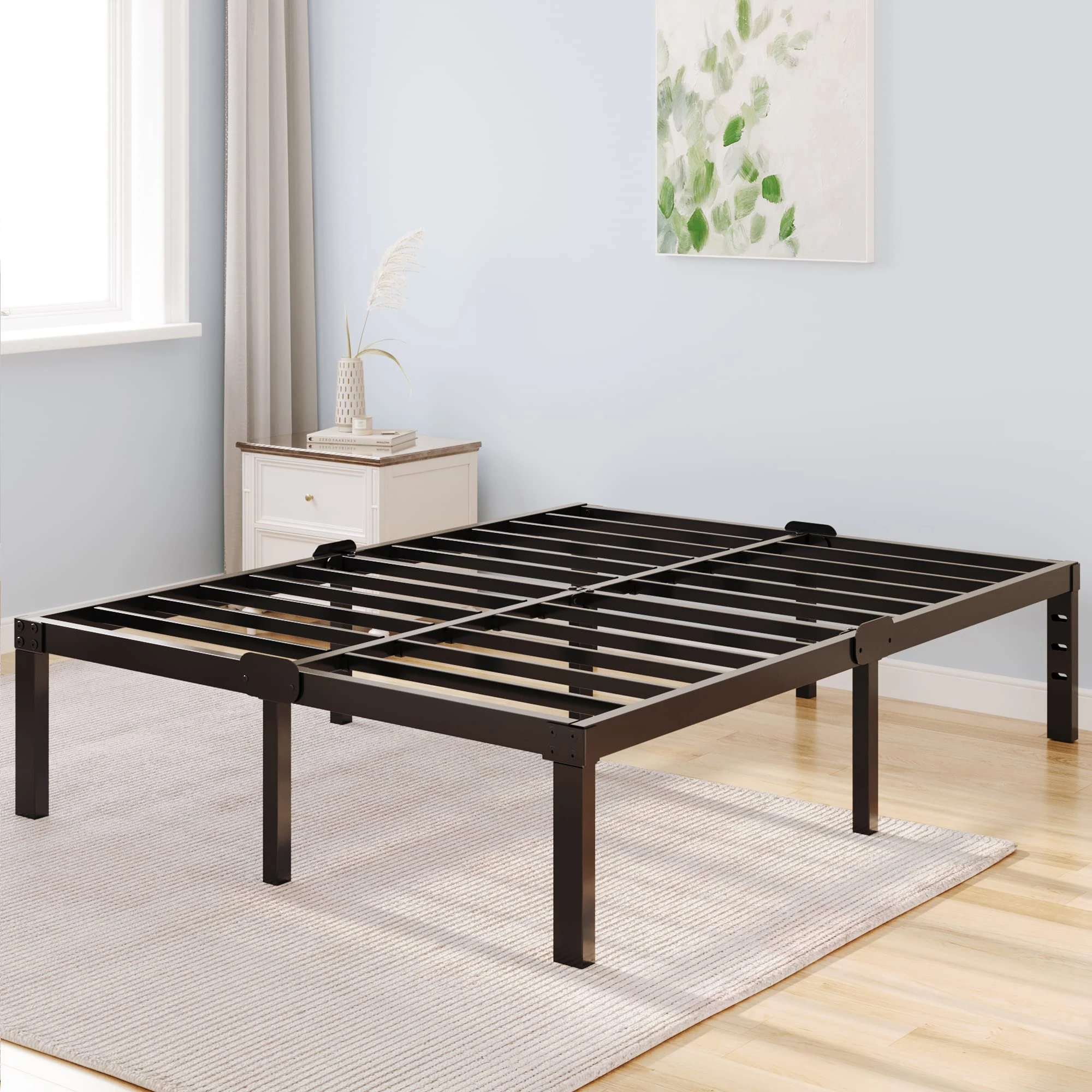 Kydins 14 Inch Black King Size Bed Frame Metal and Headboard Holes with Storage, 3500 lbs Heavy Duty Platform Bed Frames No Box Spring Needed Noise Free, Easy Assembly, Non-Slip Design