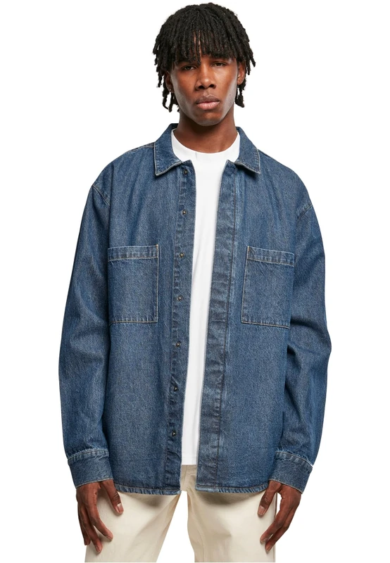 Urban Classics Men's Oversized Denim Pocket Shirt, Mid Indigo Washed, 5XL
