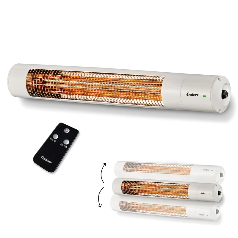 Enders Oxeo White Wall Heater, Electric Heater, Mushroom Heater, Halogen Spotlight, Infrared Radiant Heat, 3 Power Settings up to 2,000 W, Remote Control and Wall Mount, Tilt Angle #49286