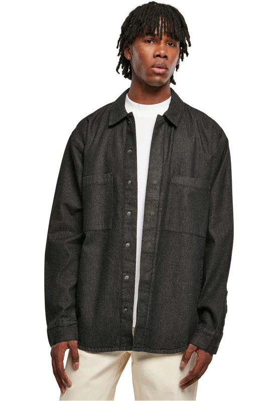 Urban Classics Men's Oversized Denim Pocket Shirt Shirt, Realblack Washed,