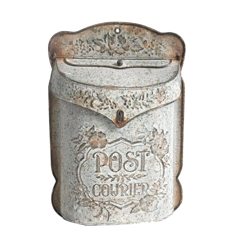 All Chic Vintage Mailbox Post Box Mailbox Wall Mount Post Boxes For Outside Metal Letter Box Retro Antique Style Charm Home Decor Flower Patter Gray…