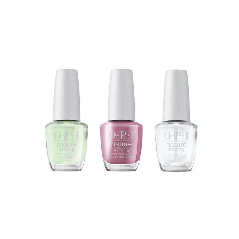 OPI Nature Strong Natural Origin Vegan Nail Polish, Simply Radishing, Top Coat & Base Coat Trio, 3 x 15ml
