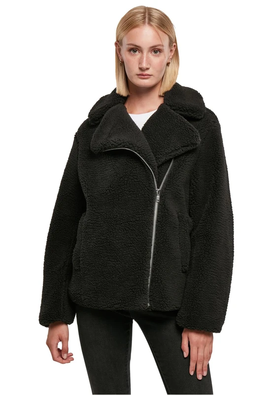 Urban Classics Women's Ladies Sherpa Biker Jacket, Black, L
