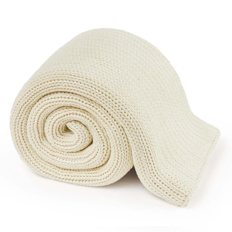 Guohaoi Knitted Weighted Blanket(Cream 50"x60" 7lbs),Home Décor Cooling Throw Blanket for Hot Sleepers,Hand Made Chunky Knit Heavy Blanket Use on Twin Size Bed