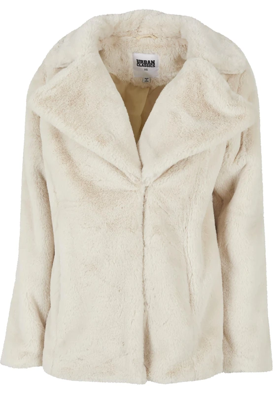Urban Classics Women's Ladies Lapel Teddy Jacket, Whitesand, XXL