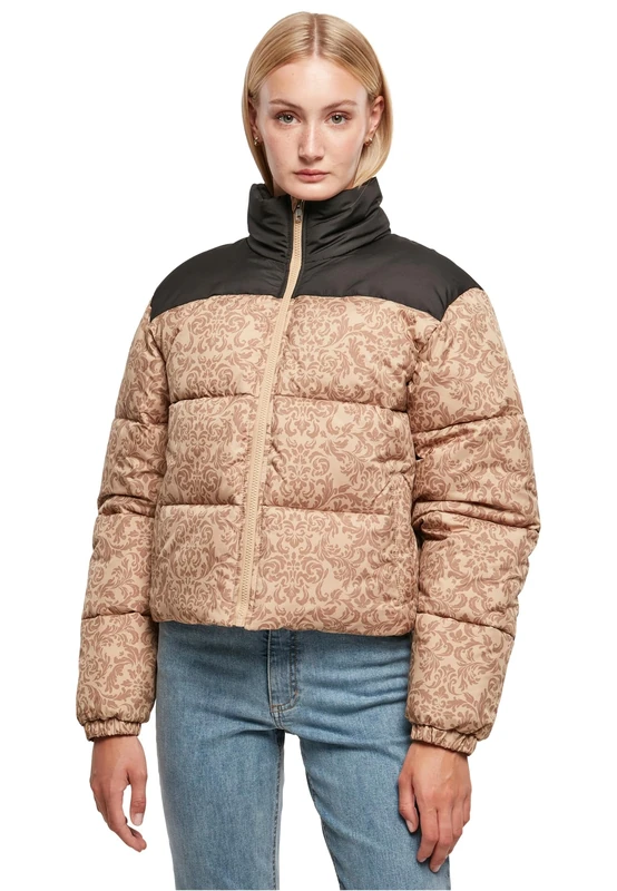 Urban Classics Women's Ladies AOP Retro Puffer Jacket, Unionbeigedamast, XS - Image 1