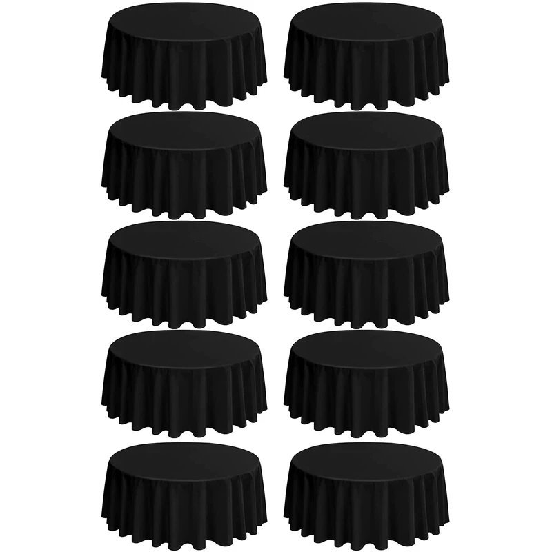 REWOMC 10 Pack Round Tablecloths - 90 Inch, Black Polyester Table Cover for Round Table, Stain and Wrinkle Resistant Washable Fabric Table Cloth, Polyester Tablecloth for Wedding Banquet Parties