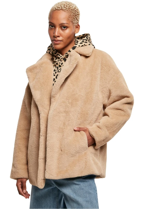 Urban Classics Women's Ladies Lapel Teddy Jacket, Union Beige, 3XL