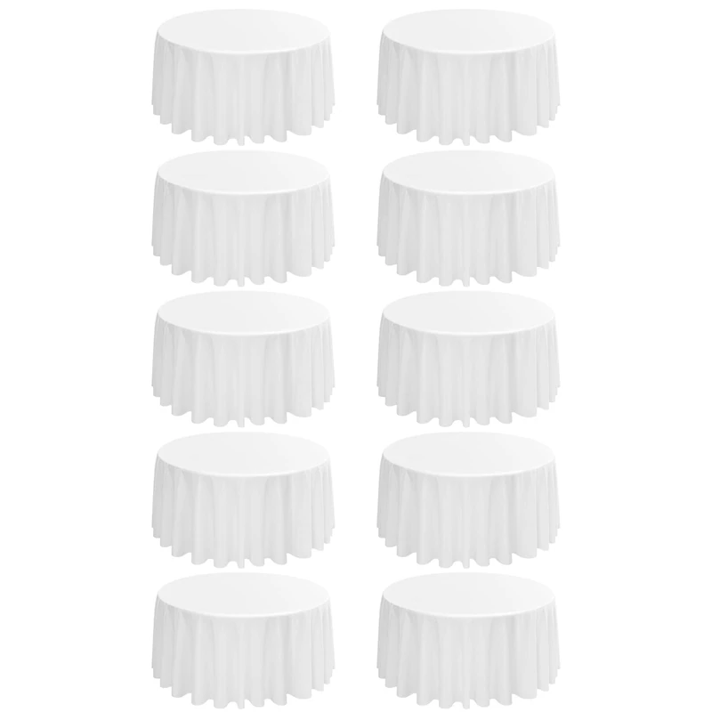 REWOMC 10 Pack Round Tablecloths - 120 Inch, White Polyester Table Cover for Round Table, Stain and Wrinkle Resistant Washable Fabric Table Cloth, Polyester Tablecloth for Wedding Banquet Parties