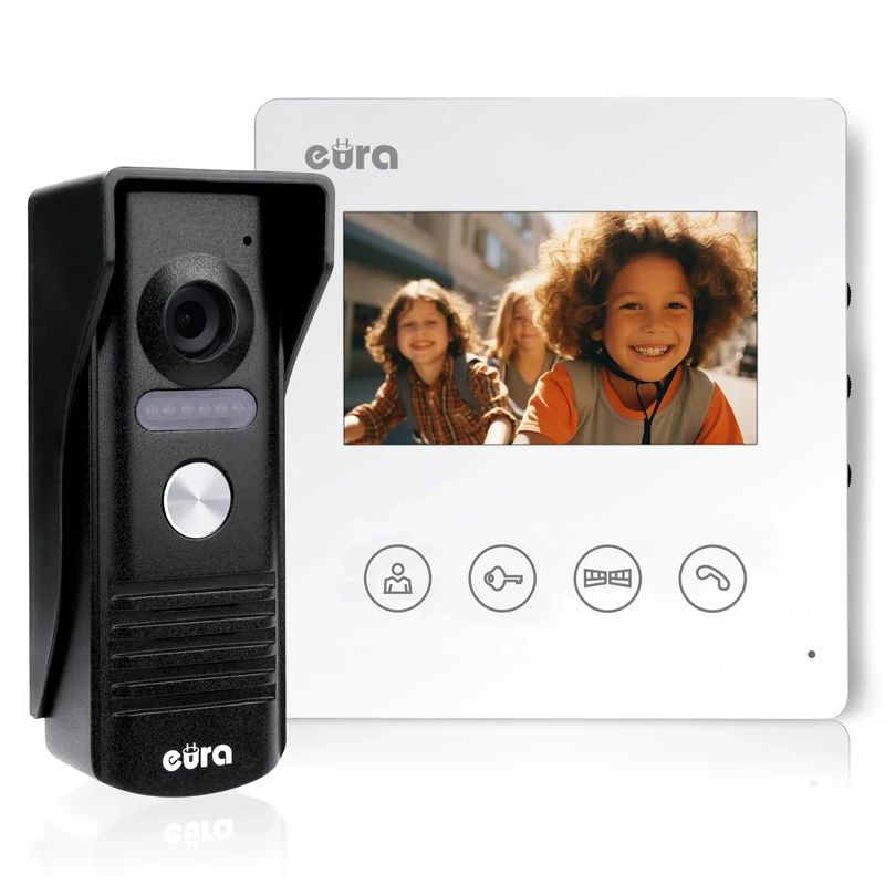 Eura VDP-52A3 ATIRA Video Door Phone Intercom 4 Wire, Color Monitor 4.3", 2 Inputs, White, 1 Monitor