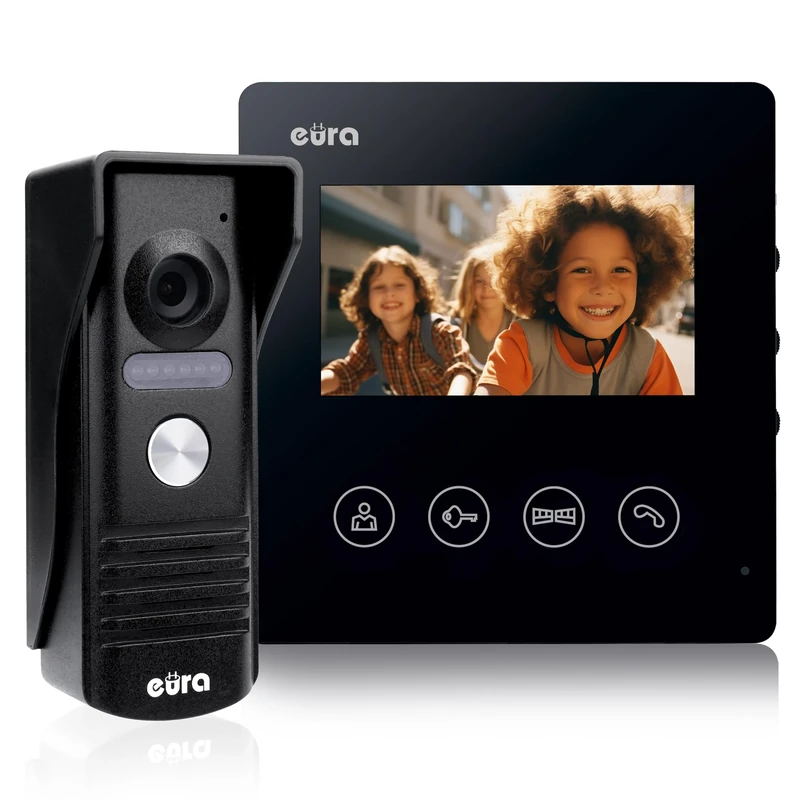 Eura VDP-52A3 ATIRA 4-Wire Intercom Video Intercom, 4.3 Inch Color Monitor, 2 Inputs, Black, 1 Monitor