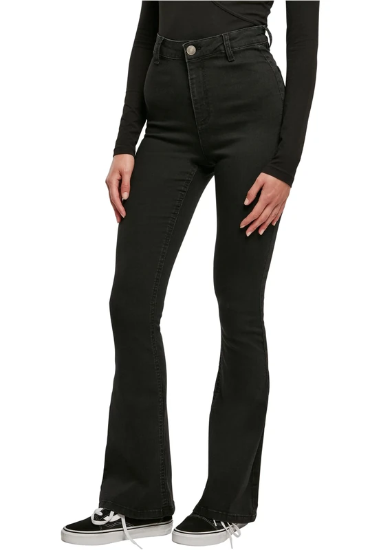 Urban Classics Ladies Super Stretch Bootcut Denim Trousers Ladies Jeans Available in Black Stone Washed Sizes 27 to 34, Black Stone Washed, 8