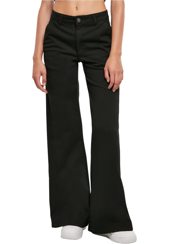 Urban Classics Women's Ladies High Waist Wide Leg Chino Pants Pants, Black,