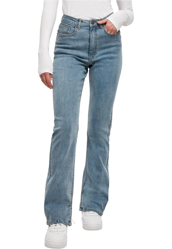 Urban Classics Women's Ladies Highwaist Straight Slit Denim Pants, Tinted Lightblue Washed, 27
