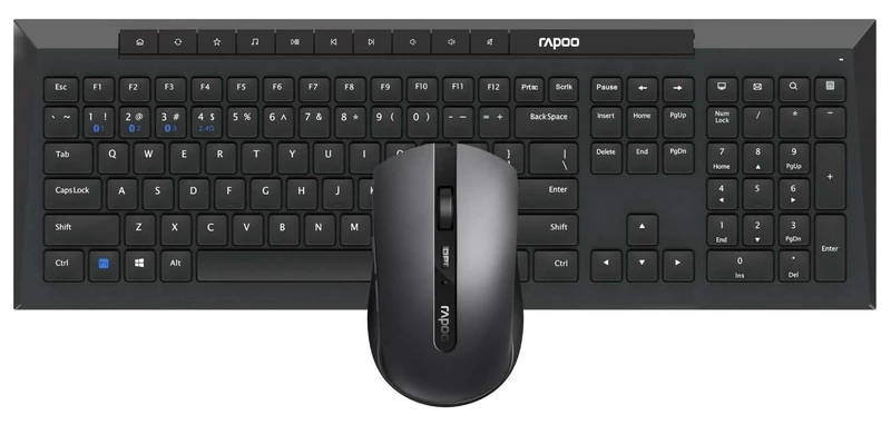 Rapoo - Multi-mode wireless keyboard and mouse, with Bluetooth and 2.4GHz connection, multi-device connectivity and splash-resistant keyboard, 8210M, in Black