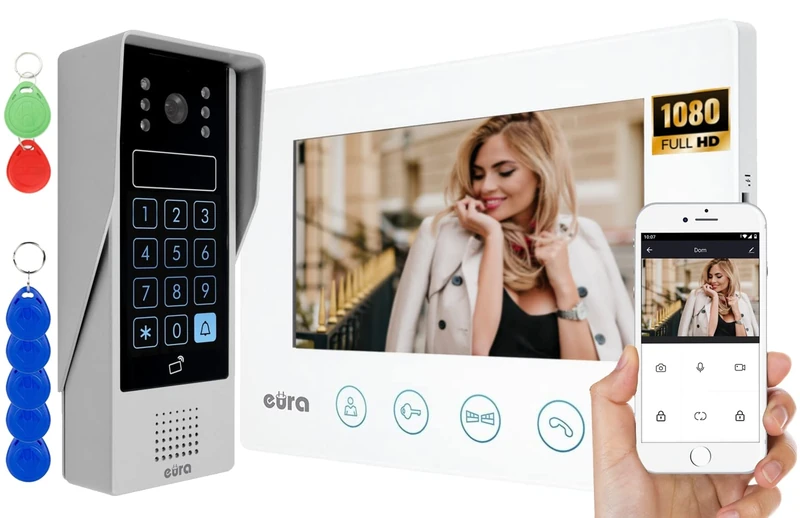 EURA VDP-90A3 Delta+ 4-Wire Video Intercom, 7 Inch Colour Monitor, 2 Inputs, WiFi, Encryption, Proximity Reader, AHD, Tuya, Wiess