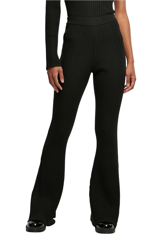 Urban Classics Women's Ladies Flared Rib Knit Leggings Leggings, Black,