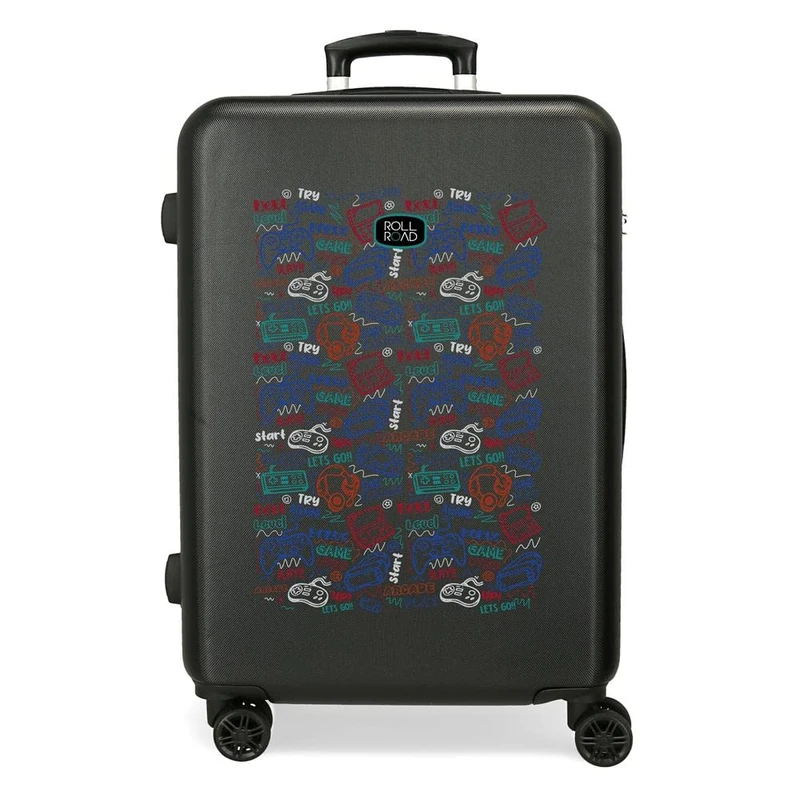 Roll Road Next Level Medium suitcase Black 46x65x23 cm Rigid ABS Side combination lock 56L 3 kgs 4 Double wheels