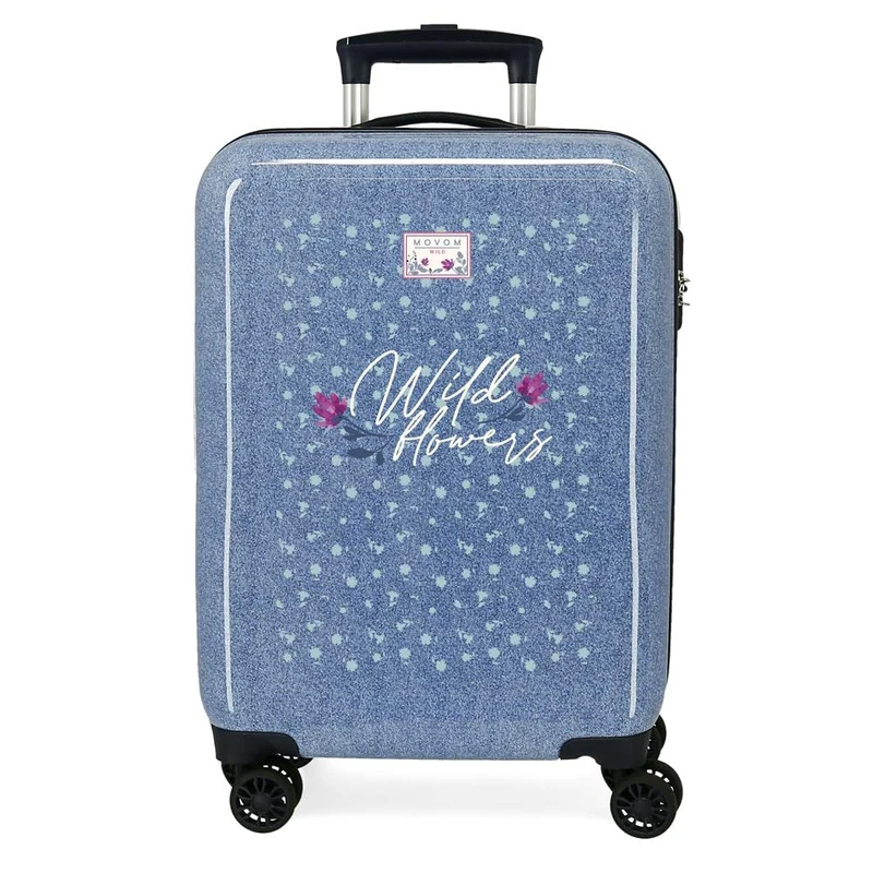 Movom Wild flowers Blue cabin suitcase 38x55x20 cms Rigid ABS Side combination lock 34L 2 kgs 4 double wheels Hand Luggage