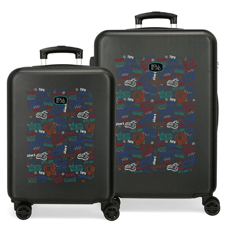 Roll Road Next Level Suitcase Set Black 55/65 cm Rigid ABS Side Combination Lock 91L 6 kgs 4 Double Wheels Hand Luggage