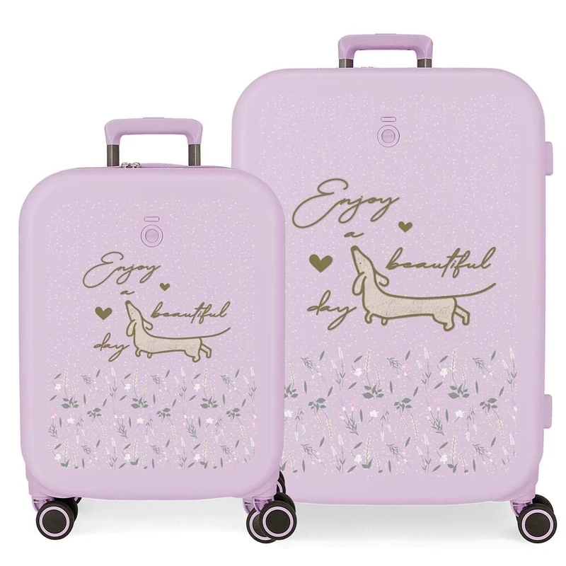 Enso Beautiful day Purple Suitcase Set 55/70 cm Rigid ABS Integrated TSA Lock 116L 7.54 kgs 4 Double Wheels Hand Luggage
