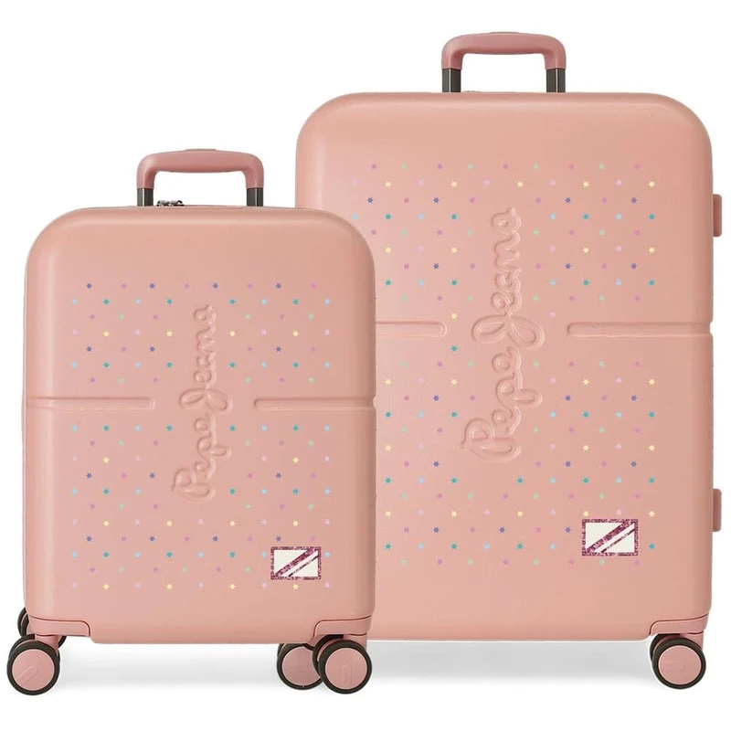 Pepe Jeans Carina Pink Suitcase Set 55/70 cm Rigid ABS Integrated TSA Closure 116L 7.54 kg 4 Double Wheels Hand Luggage