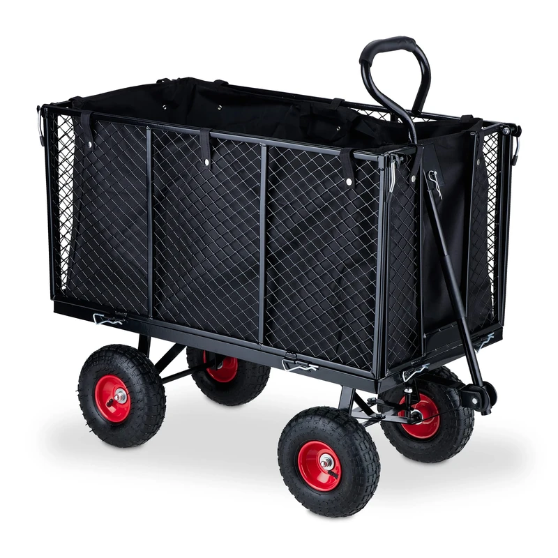 Relaxdays Heavy-Duty Cart, Plastic 80% Steel 10% Rubber, Black/Red, 83 x 51 x 110 cm