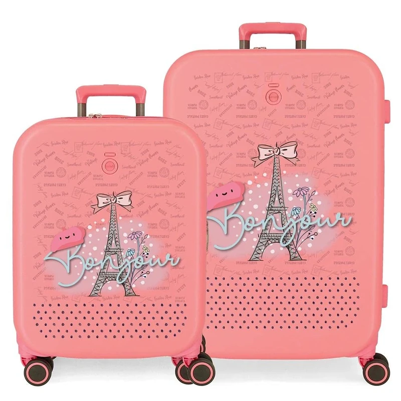 Enso Bonjour Coral Suitcase Set 55/70 cm Rigid ABS Integrated TSA Lock 116L 7.54 kg 4 Double Wheels Hand Luggage