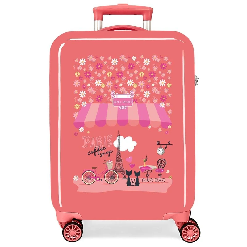 Roll Road Coffee shop Pink cabin suitcase 38x55x20 cms Rigid ABS Side combination lock 34L 2 kgs 4 double wheels Hand Luggage