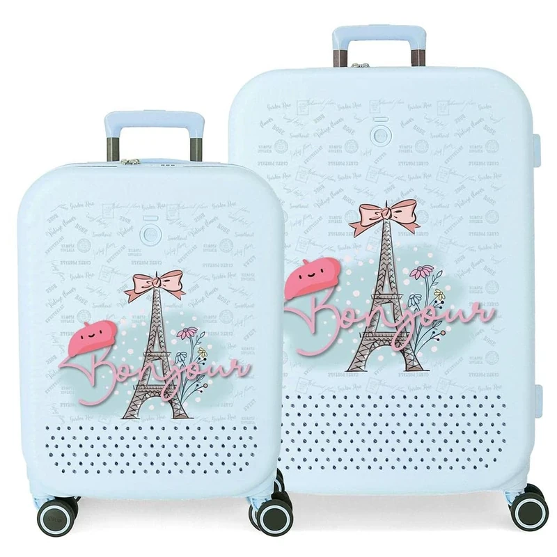 Enso Bonjour Blue Suitcase Set 55/70 cm Rigid ABS Integrated TSA Closure 116L 7.54 kg 4 Double Wheels Hand Luggage