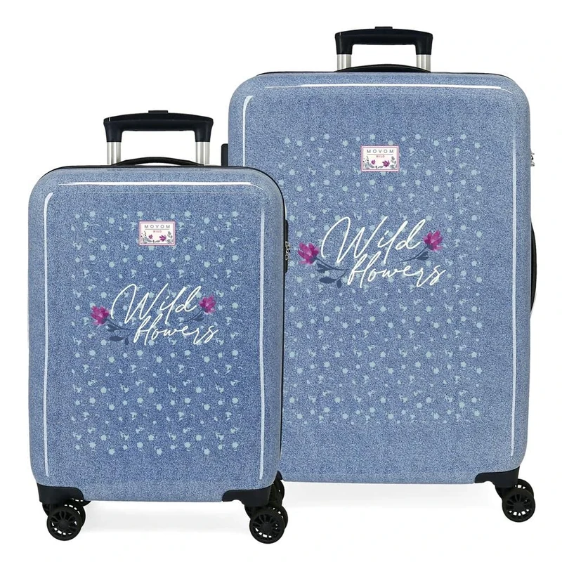 Movom Wild flowers Blue Suitcase Set 55/68 cms Rigid ABS Side combination lock 104L 6 kgs 4 Double Wheels Hand Luggage