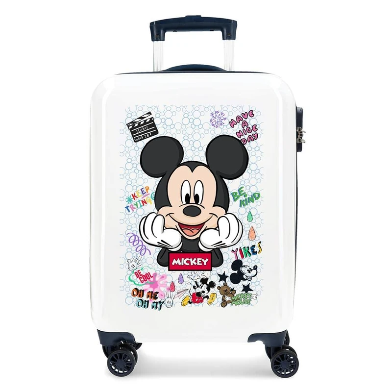 Disney Mickey Be Cool Cabin Suitcase White 38x55x20 cm Rigid ABS Side Combination Lock 34L 2 kgs 4 Double Wheels Hand Luggage