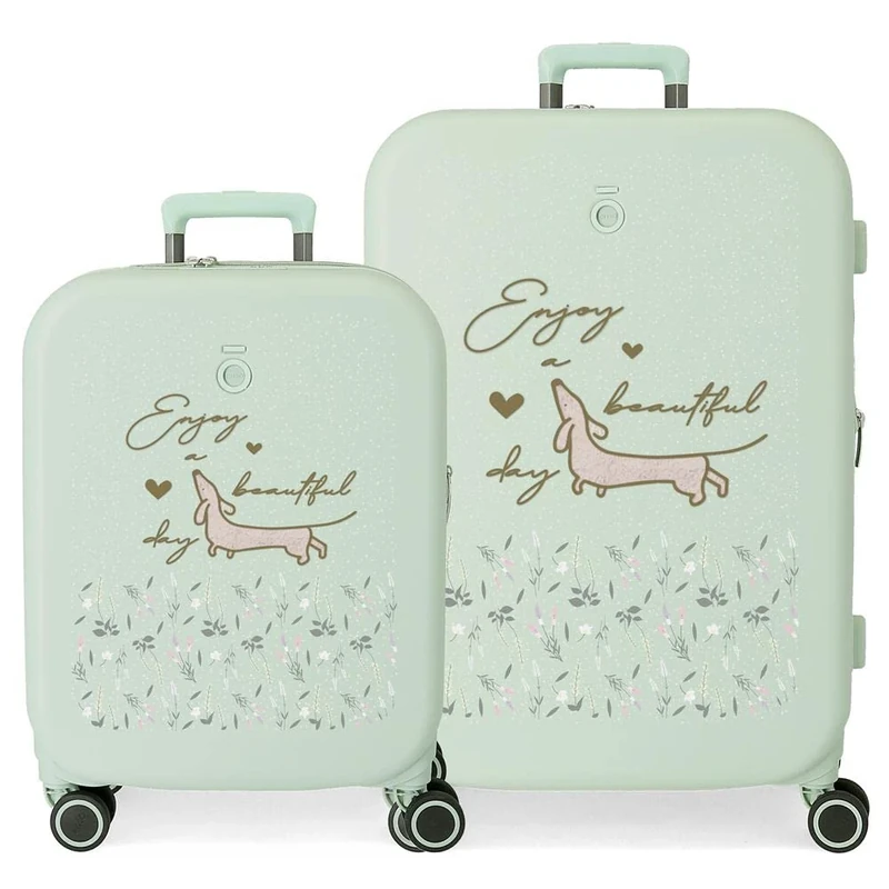 Enso Beautiful day Green Suitcase Set 55/70 cm Rigid ABS Integrated TSA Lock 116L 7.54 kgs 4 Double Wheels Hand Luggage