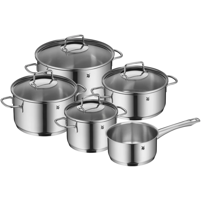 WMF Astoria 780556040 Pan Set 5-Piece, High Saucepans with Lid (16/20/24), Low Saucepan with Lid (20 cm), Saucepan (16 cm)