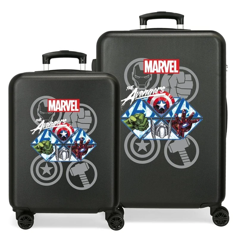 Marvel Avengers The Avengers Heroes Black Suitcase Set 55/65 cms Rigid ABS Side Combination Lock 90L 7.54 kgs 4 Double Wheels Hand Luggage