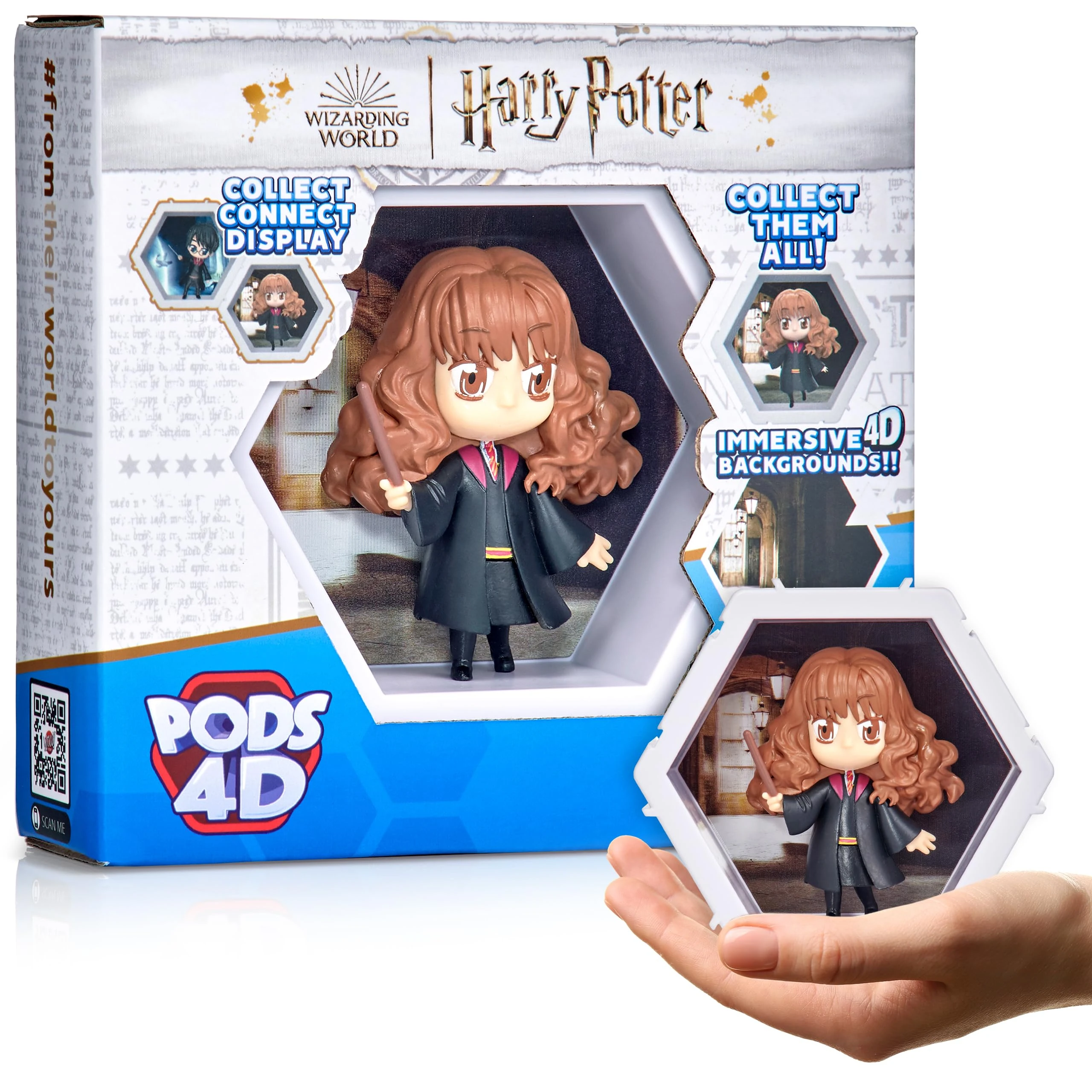 WOW! PODS - 4D Harry Potter Hermione, Unique Connectable Collectable Bobble-head figure that Bursts from their World into Yours, Wall or Shelf Display, Harry Potter Toys and Gifts, Series 1 no. 419
