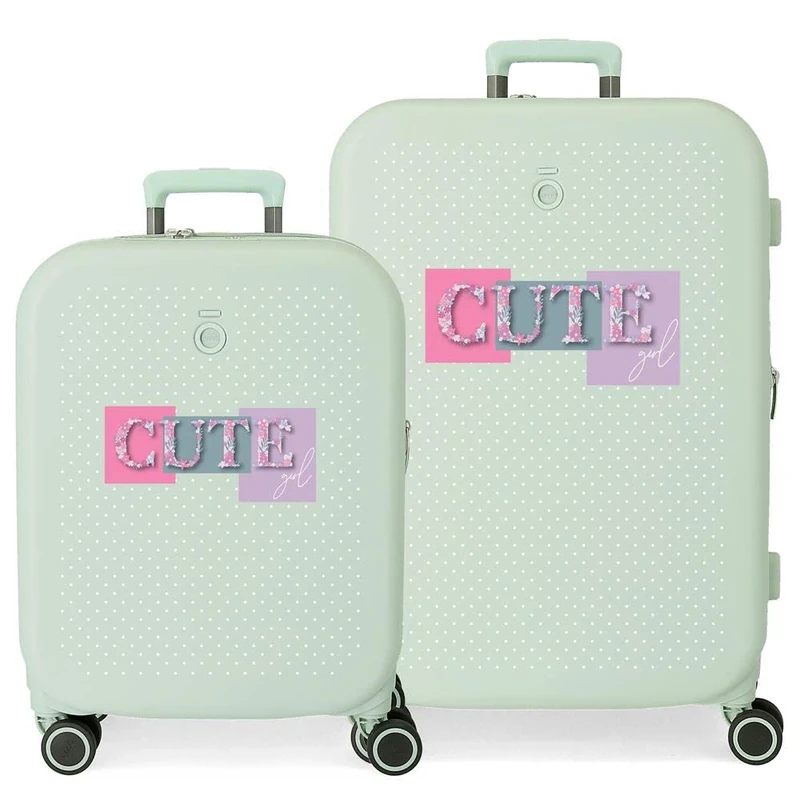 Enso Cute Girl Green Suitcase Set 55/70 cm Rigid ABS Integrated TSA Closure 116L 7.54 kg 4 Double Wheels Hand Luggage
