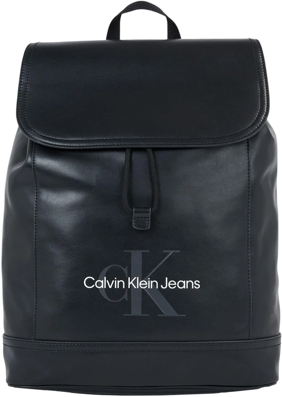 Calvin Klein Jeans Men Backpack Monogram Soft Flap Hand Luggage, Black (Black), One Size