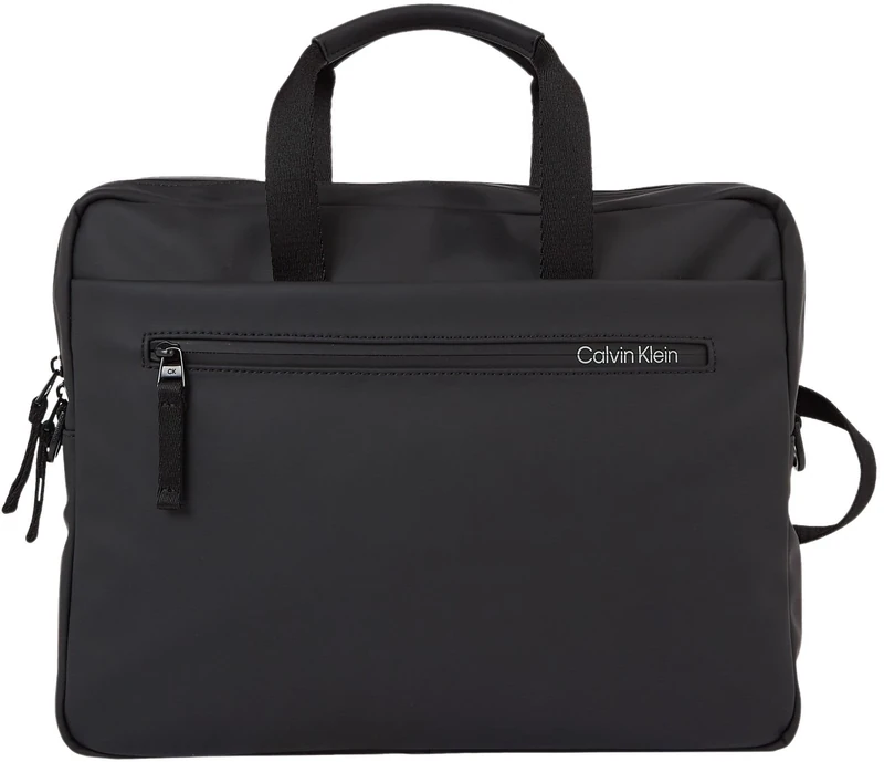 Calvin Klein Rubberized Slim Conv Laptop Bag, Black, One Size