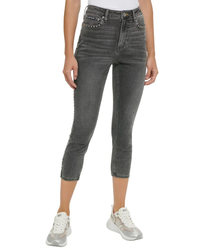 DKNY Women's High Rise Cropped Straight Jeans, Concrete Wash, W27