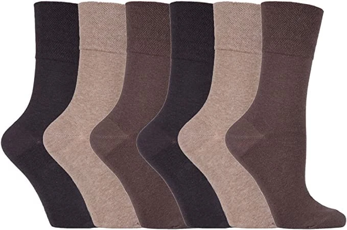 ZRWASKA® Diabetic Socks For Men Wide Elastic Cotton Neuropathy Loose Top Soft Grip Oedema Friendly Swollen Feet Legs non elastic socks Size UK 6-11 (6 Pairs - Brown T&S)