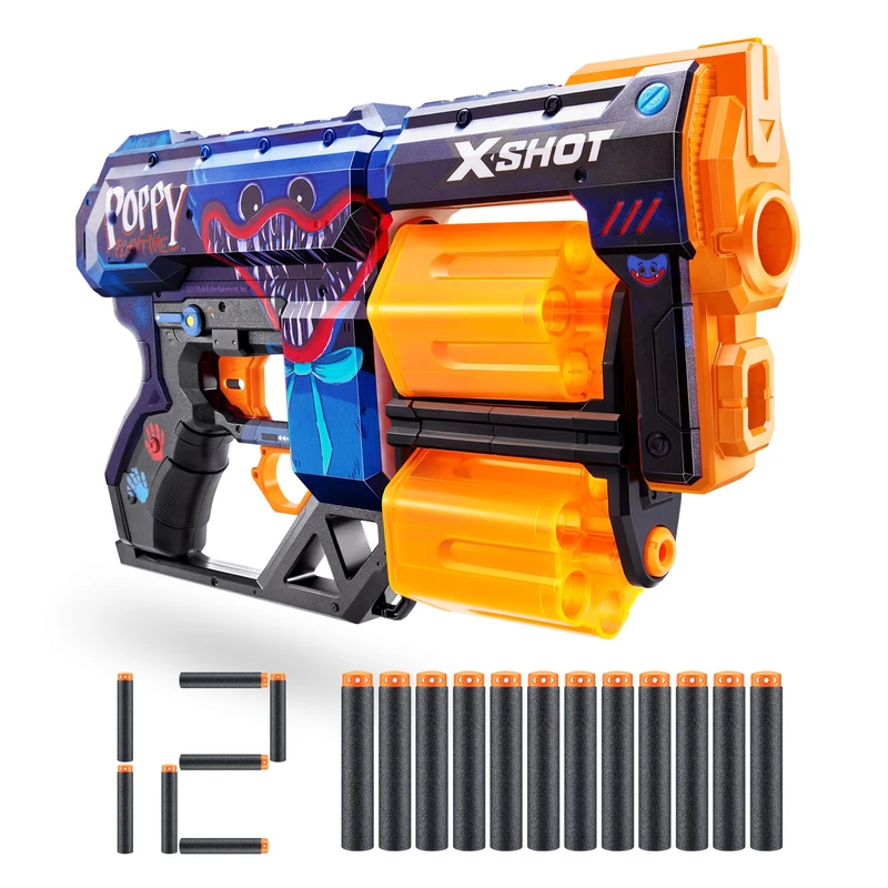 XSHOT Skins Dread Poppy Playtime - Jumpscare (12 Darts) by ZURU, Frustration Free Packaging, Easy Reload, Air Pocket Dart Technology, Toy Foam Dart Blaster for Kids, Teens, Adults