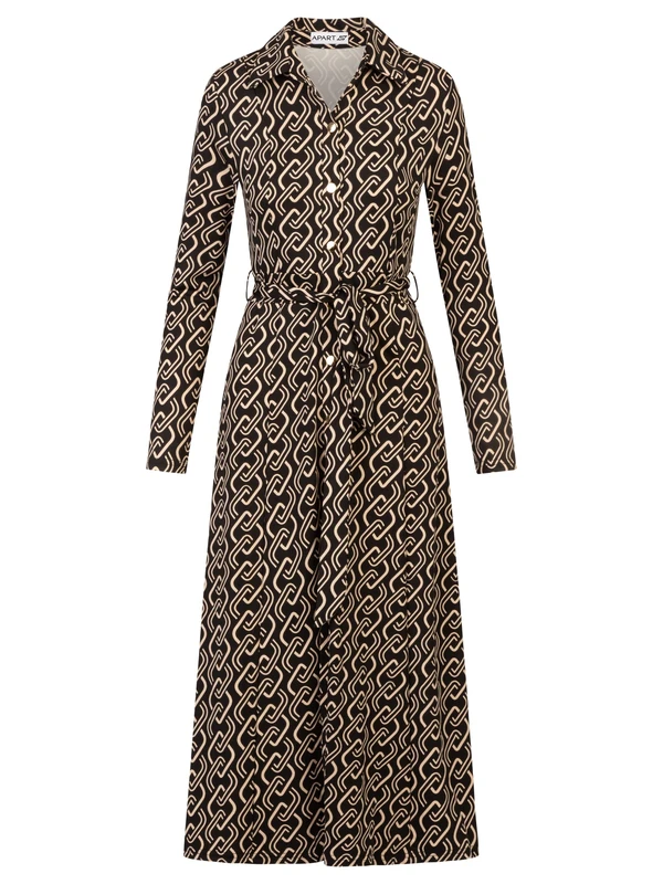 ApartFashion Women's Apart Dress with Print, Black-Beige, 14