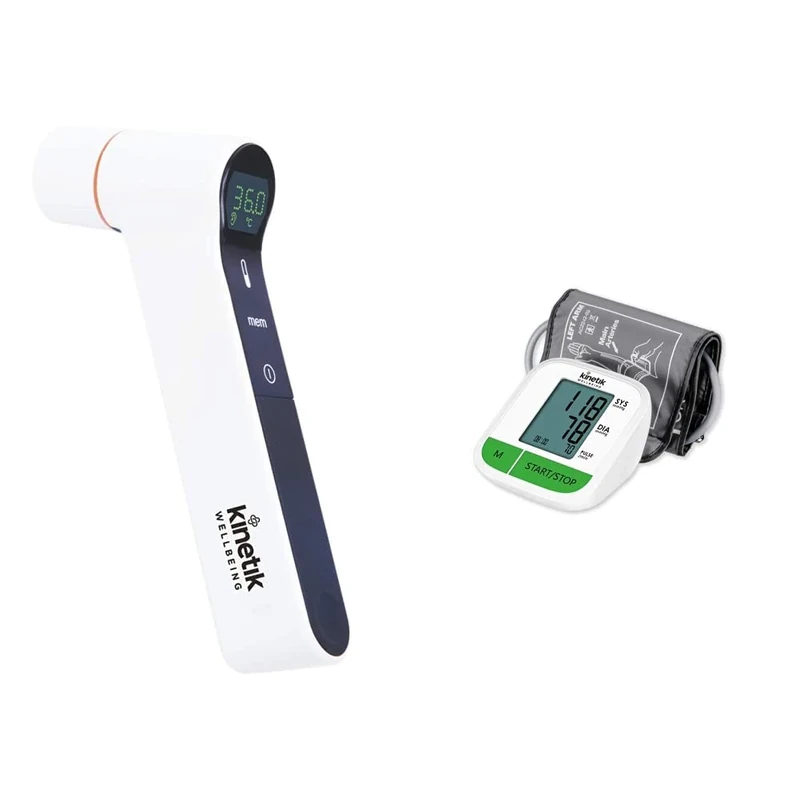 Kinetik Wellbeing Ear and Non-Contact Thermometer – Used by The NHS – Which? Best Buy 2021 & Fully Automatic Blood Pressure Monitor - Used by The NHS – BIHS & ESH Validated – Universal Cuff (22-42cm)