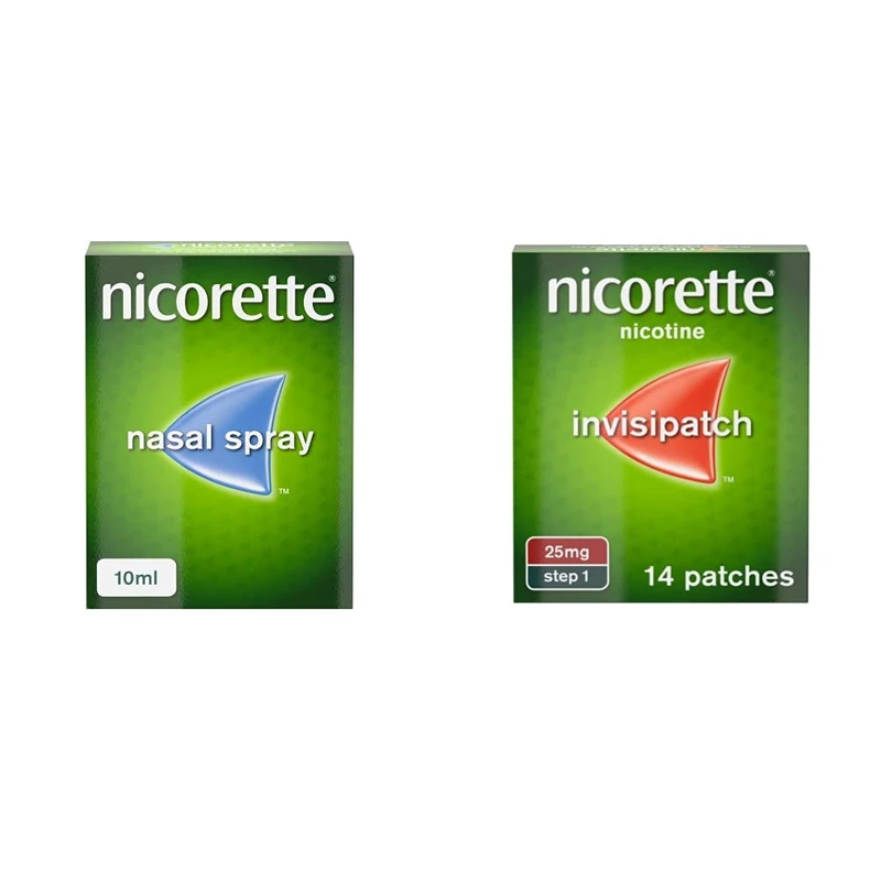 Nicorette Nasal Spray Nicotine, 10 ml (Stop Smoking Aid) & Step 1 Invisi Patch Nicotine 14 Patches, 25 mg