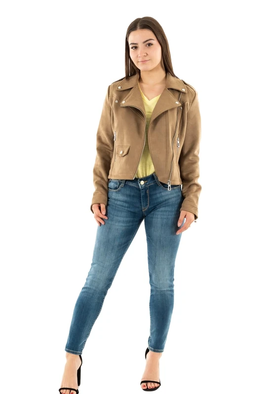 ONLY Women's Onlscootie OTW Faux Suede Biker Jacket Imitation Leather, Otter, M