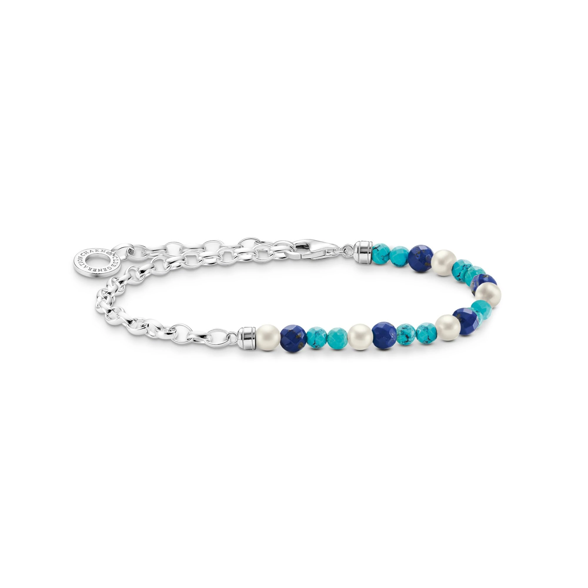Thomas Sabo A2100-056-7 Charm Bracelet with Blue Beads and White Pearls in 925 Sterling Silver