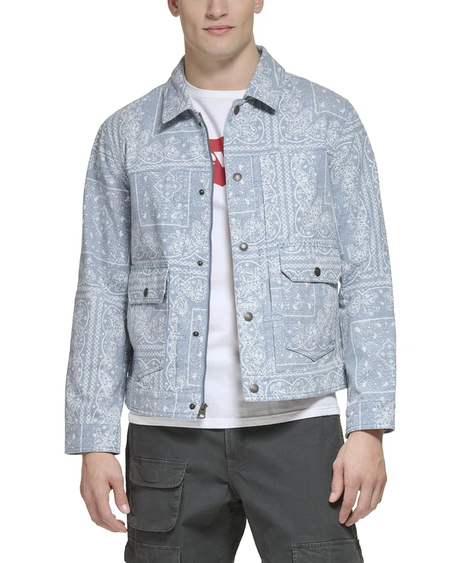 Levi's Men's Lightweight Trucker Shirt Jacket, Light Blue Print Cotton Canvas, L