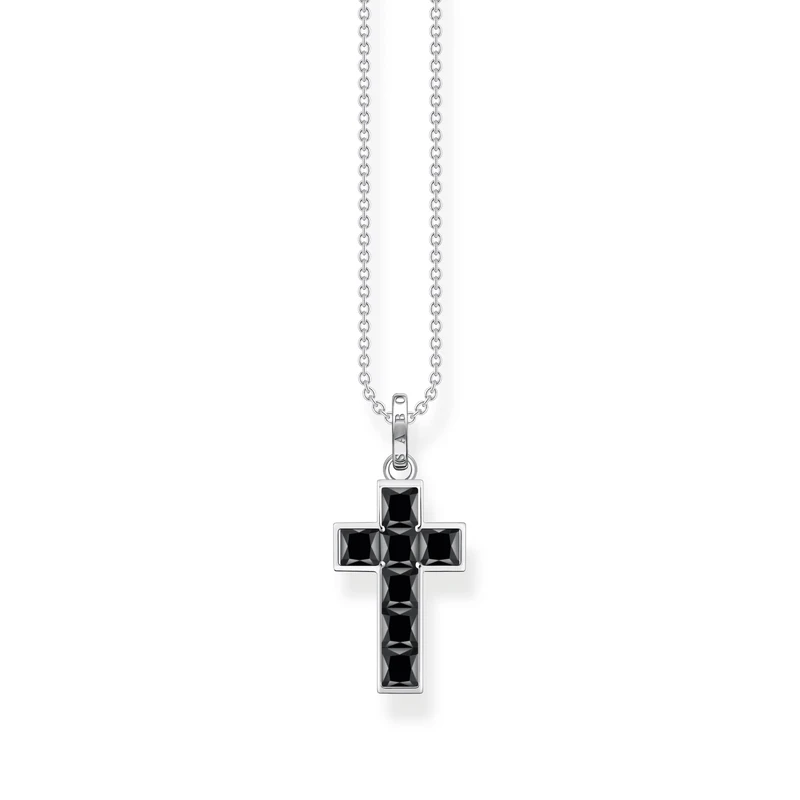 Thomas Sabo Necklace cross black stones silver 925 Sterling Silver, Blackened